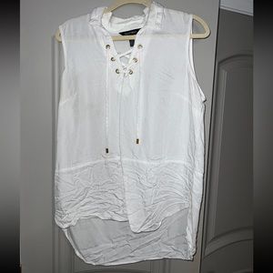 White Flowy Button Up Vest Blouse, Ellen Tracy, Size Large